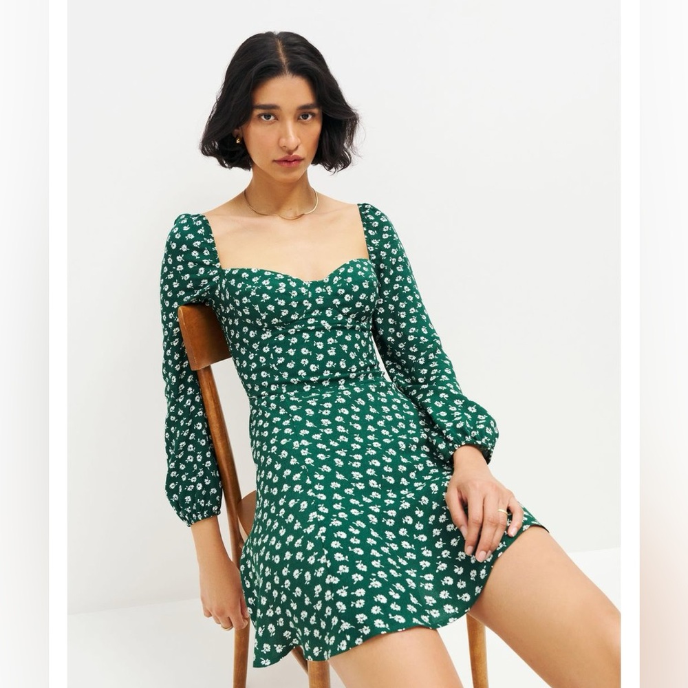 Reformation Mochi Dress Green and White